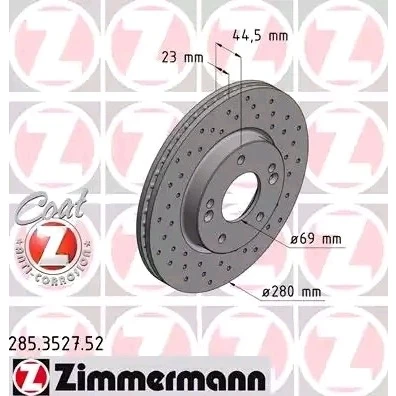 Abbildung von ZIMMERMANN SPORT COAT Z 285.3527.52 Bremsscheibe 280 23 7/5 5 114 innenbelüftet, gelocht beschichtet HYUNDAI: i30 II Schrägheck, Kombi
