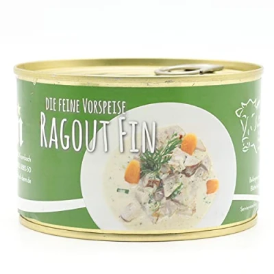 Abbildung von Diem Ragout fin Kalbfleischwürfel in feiner Weißweinsoße gekocht 400g langes Mhd Konserve, Dose