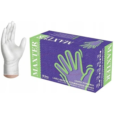 Abbildung von Maxter Latex Einmalhandschuh gepudert, 100 Stück, Gr. L, Weiß