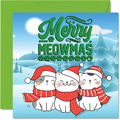 Abbildung von Stuff4 Katzen Weihnachtskarten für Damen und Herren Festliche Weihnachten Happy Xmas Weihnachtskarte die ganze Familie, Schwester, Bruder, Cousin, Onkel, Tante, 145 mm x