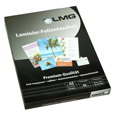 Abbildung von LMG LMGA5 80 Laminierfolien A5, 154 x 216 mm, 2 mic, 100 Stück