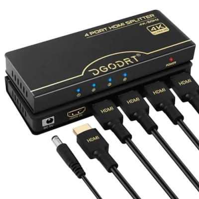 Abbildung von 1x4 HDMI Splitter 4K 60Hz, 1 in 4 Out Audio Video Verteiler, Unterstützung 4K@60Hz, 3D, 1080P, HDCP, für PS4 Xbox HDTV BLU Ray DVD Projektor