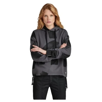 Abbildung von G STAR raw Damen Calligraphy Allover Loose Hooded Sweatshirt , Mehrfarben (grey asphalt paint D24384 D589 G419), L