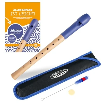 Abbildung von Classic Cantabile Pivella C Sopran Blockflöte Set Ahornholz mit Kopf aus Kunststoff Barocke Griffweise Inkl. Schule, Etui, Grifftabelle, Wischerstab und Korkfett Blau