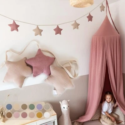 Abbildung von LILIMAUS Sternen Wimpelkette Stoff [in 12 Farben] Kinderzimmer 100% Baumwolle Handmade Girlande Musselin Hausbett Deko Mädchen &amp; Jungen Babyzimmer