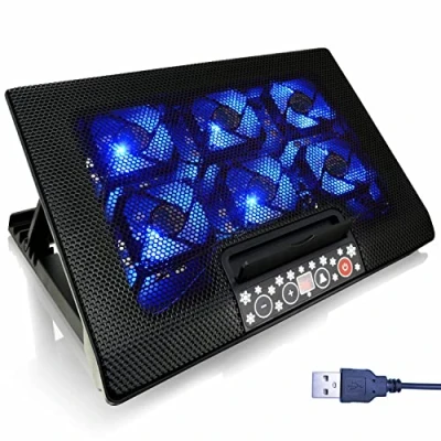 Abbildung von AABCOOLING NC77 Laptop Lüfter Unterlage mit 6 Lüftern, Einstellbare Neigung und Blau LED, Cooling Pad, Stand, Auflage für Laptops bis 17 Zoll PS4 PRO/Xbox Consolen, Notebook Cooler