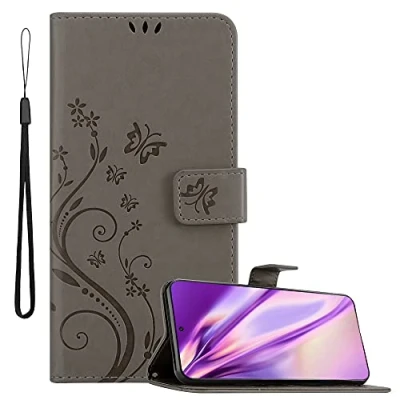 Abbildung von Cadorabo Hülle kompatibel mit Samsung Galaxy S21 Ultra Blumen Design aus Kunst Leder Flip Klappbare Magnetische [Standfunktion] [Kartenfächern] Cover für Tasche in Grau