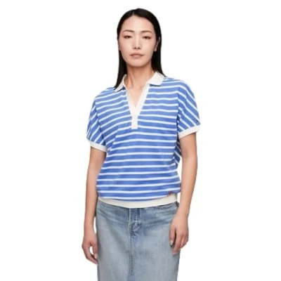 Abbildung von Tommy Hilfiger Damen Poloshirt Kurzarm Regular Fit, Mehrfarbig (Breton Ecru/Blue Spell), XXS