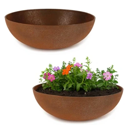 Abbildung von matches21 HOME &amp; HOBBY Pflanzschale für draussen in hell grau marmoriert 45 x 13 cm als wetterfeste Blumen Schale