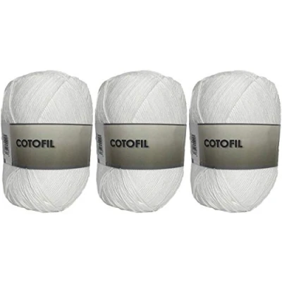 Abbildung von Baumwollgarn Cotofil 100% Baumwolle, perfekt zum Selbermachen und Handstrickgarne (weiße Farbe, 100 g, aprox.220 m Packung mit 3 Stück)