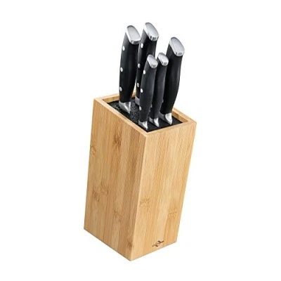 Abbildung von Küchenprofi Bambus Messerblock Set 6 teilig PRIMUS Kochmesser, Brotmesser, Fleischmesser, Universalmesser mit Wellenschliff, Gemüsemesser gehärteter Klingenstahl ergonomische Griffe