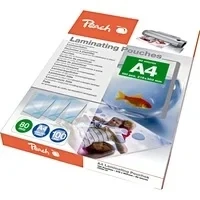 Abbildung von Peach Laminierfolien A4 80 mic 100 pouches glänzend Premiumqualität für beste Laminierergebnisse kompatibel mit Geräten aller Markenhersteller PP580 02
