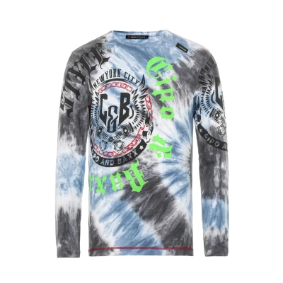 Abbildung von Cipo &amp; Baxx Herren Langarmshirt Longsleeve Batikwaschung Totenkopf Sweatshirt CL471 Blau XL