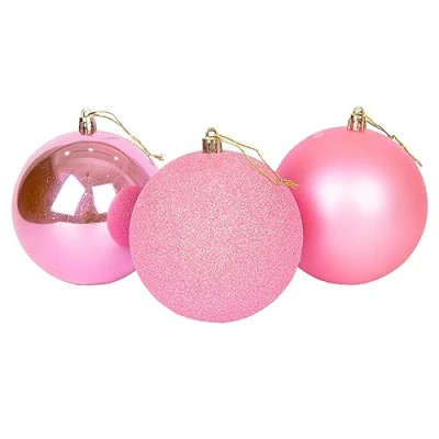 Abbildung von 10 cm/3 Stück Weihnachtskugeln, bruchsicher, hellrosa, Weihnachtsbaumschmuck, Kugel, Ornamente, Kugeln, Weihnachtsdekoration, Urlaubsdekoration, glänzend, matt, glitzernd