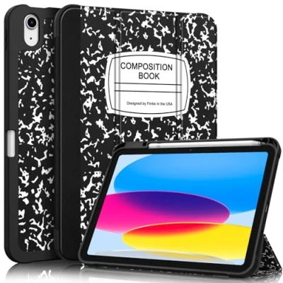 Abbildung von Fintie SlimShell Schutzhülle für iPad 10. Generation 10,9 Zoll Tablet (2022 Release) Flexibler weicher TPU Ständer mit Stifthalter, automatischer Sleep/Wake, Kompositionsbuch, Schwarz