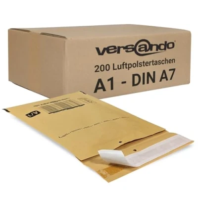 Abbildung von versando 200x A1 Luftpolsterumschläge Innenmaß 100 x 165 mm Außenmaß 120 175 braun/goldgelb für DIN A7
