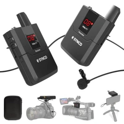 Abbildung von SYNCO Lavalier Mikrofon Funk, Kabellos Funkmikrofon UHF 16 Kanäle Wireless Dual Set Ansteckmikrofon bis zu 50m für Interview DV Kamera DSLR Canon Sony Nikon Panasonic WMic T1