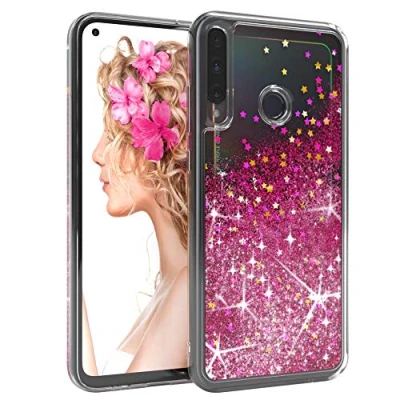 Abbildung von EAZY CASE Hülle kompatibel mit Huawei P40 Lite E Schutzhülle Flüssig Glitzer, Handyhülle, Schutzhülle, Back Cover Glitter Flüssigkeit, TPU/Silikon, Transparent/Durchsichtig, Pink