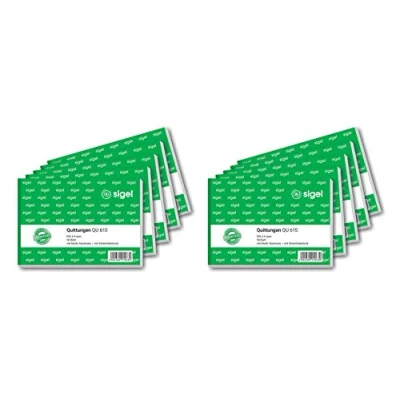 Abbildung von SIGEL QU615/10 Quittungsblock A6 quer, 10 Stück, 50 Blatt, mikroperforiert, aus nachhaltigem Papier