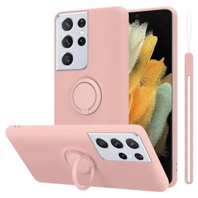 Abbildung von Cadorabo Hülle kompatibel mit Samsung Galaxy S24 Ultra Schutzhülle TPU Silikon Case Liquid Design Ring Slim Kratzfest Weiche Rundumschutz Cover für in Rosa