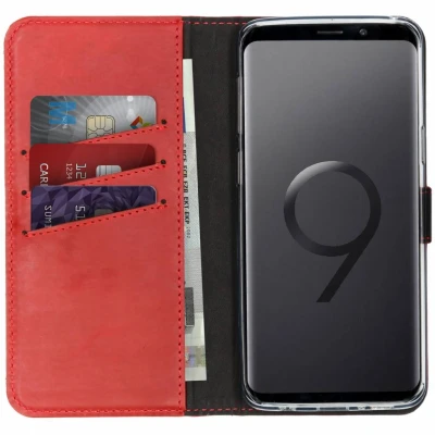 Abbildung von Samsung Galaxy S9 Hülle Echtleder Selencia Klapphülle Handyhülle Rot