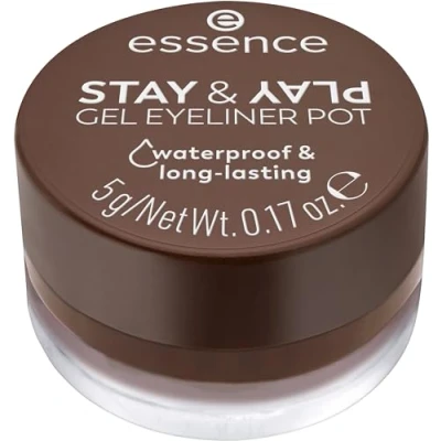 Abbildung von essence STAY &amp; PLAY GEL EYELINER POT, Nr. 02, langanhaltend, hochpigmentiert, Wischfest, farbintensiv, matt, vegan, wasserfest, ohne Mikroplastikpartikel, Nanopartikel frei, 1er Pack (5g)