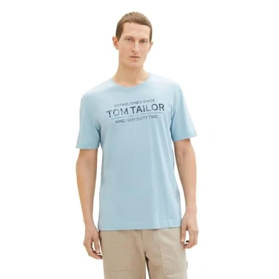 Abbildung von TOM TAILOR Herren T Shirt mit Logo Print, 26298 Calm Cloud Blue, S