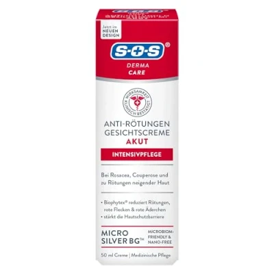 Abbildung von SOS Derma Care Anti Rötungen Creme (50 ml) reduziert Hautrötungen im Gesicht intensive Gesichtspflege gegen Rosacea, Couperose, rote Äderchen &amp; Neurodermitis mit MicroSilber