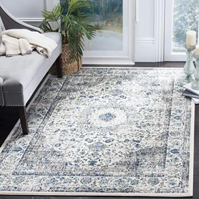 Abbildung von SAFAVIEH Traditionell Teppich für Wohnzimmer, Esszimmer, Schlafzimmer Evoke Collection, Kurzer Flor, Grau und Elfenbein, 155 X 229 cm