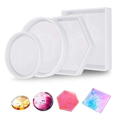 Abbildung von Zocipro 4 Stück Silikonform Tablett Untersetzer,Silikonformen Gießformen, Epoxidharz Formen Set,für Resin Formen,DIY Kunsthandwerk Basteln Haus Dekoration Teetablett (Kreis,Quadratisch,Sechseckig)