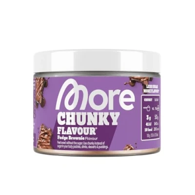 Abbildung von MORE Chunky Flavour, Fudge Brownie, 150 g, vegan, Geschmackspulver zum Süßen, ohne viel Zucker und Kalorien, mit Inulin Laktase made in Germany
