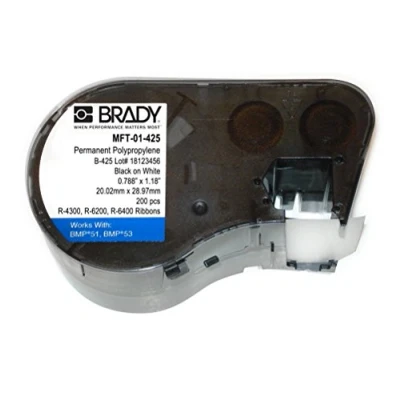 Abbildung von Brady MFT 01 425 PP B Druckerpatrone für Beschriftungsgerät, 0,03 0,43 cm Breite x 9,92 Höhe, BMP51/BMP53 Drucker, Schwarz auf Weiß