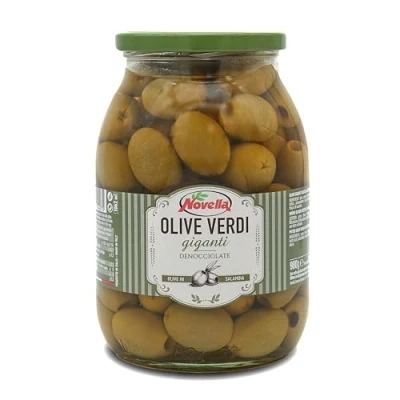 Abbildung von Novella Olive Verdi giganti grüne Oliven in Salzlake Feinkost ohne Stein Perfekt für Antipasti 560g