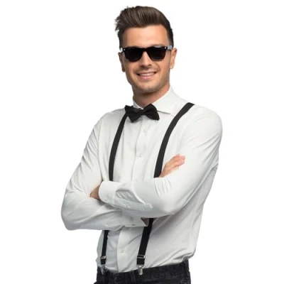 Abbildung von Boland Kostüm Partyset Hosenträger, Brille und Fliege, Schwarz