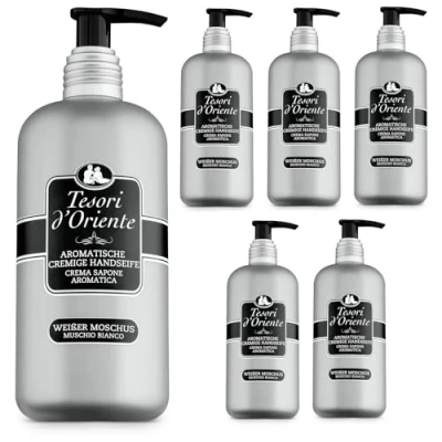 Abbildung von TESORI D&#039;ORIENTE Cremeseife &#039;weißer Moschus&#039; 6x300 ml Flüssigseife Seife Handseife aromatische Pflegeseife, Wellness Rituale für Körper &amp; Sinne
