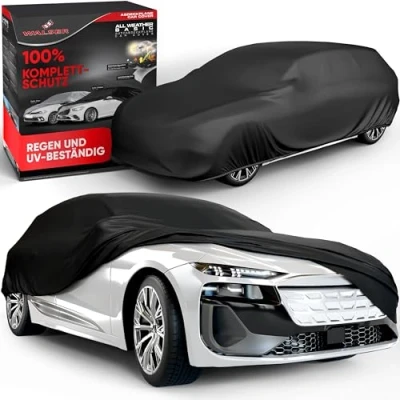 Abbildung von Walser Abdeckplane Auto All Weather, wasserdicht, 100% wetterfeste Abdeckplane, Autoabdeckung Outdoor, Autoplane Vollgarage Größe 3 PKW schwarz