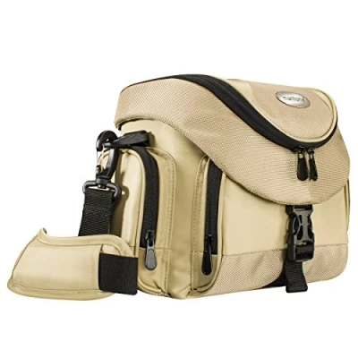 Abbildung von Mantona Premium Kameratasche Universaltasche inkl. Schnellzugriff, Staubschutz, Tragegurt und Zubehörfach, geeignet für DSLM DSLR Kameras, sand/schwarz