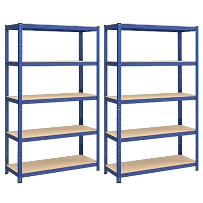 Abbildung von SONGMICS Schwerlastregal, 2er Set, Kellerregal, Lagerregal, Regal, 60 x 120 200 cm, Regal mit Stahlgestell, jeweils bis 750 kg belastbar, 5 verstellbare Ablagen, blau GLR060Q02