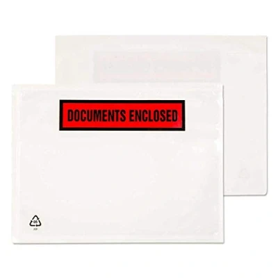 Abbildung von Blake Envelopes Purely Packaging PDE22 Dokumentenumschlag Briefumschläge &#039;Documents Enclosed&#039; Haftklebung Transparent C6 126 x 168 mm 1000 Stück