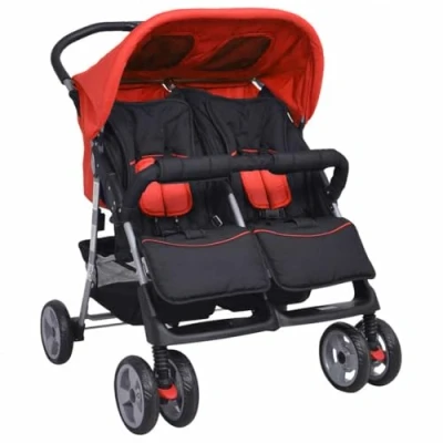 Abbildung von vidaXL Zwillingsbuggy Stahl Buggy Geschwisterkinderwagen Zwillingswagen Baby
