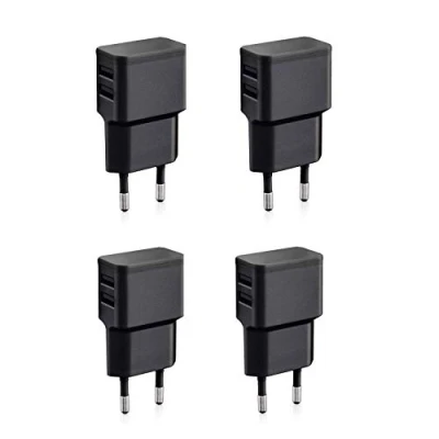 Abbildung von Wicked Chili 4 Stück Dual USB Ladegerät, Universal 90 Netzteil abgewinkelt für Handy, Watch, Powerbank, Bluetooth Speaker, Doppel Ladegerät Netzadapter (12 Watt, 2400mA, schwarz)