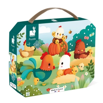 Abbildung von Janod Puzzle Willkommen auf dem Hühnerhof 20 teiliges aus FSC Pappe Lernspiel Fördert Geduld und Handgeschicklichkeit Ab 24 Monaten, J03320, grün