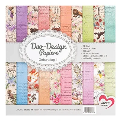 Abbildung von Ideen mit Herz Duo Design Papiere Block 20 Blatt Bastelpapier 25 x cm 250g/m² beidseitig bedruckt Designpapier, Motivpapier ideal für Scrapbooking, Basteln (Geburtstag 01)