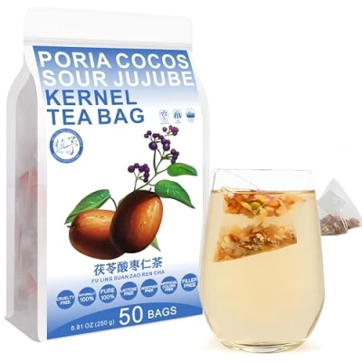 Abbildung von Plant Gift Poria Cocos Sour Jujube Kernel Tea Bags 8.81oz (5g*50bags), Yam, Lilie, Rose, Malz, chinesische reine Natur, Gesundheitswesen Mischtee, Kombination von Blumentee 250g 茯苓酸枣仁茶