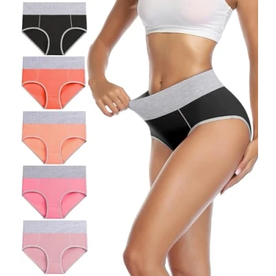 Abbildung von wirarpa Unterhosen Damen Baumwolle Unterwäsche Frauen Taillenslip Hohe Taille Slip 5er Pack Größe M