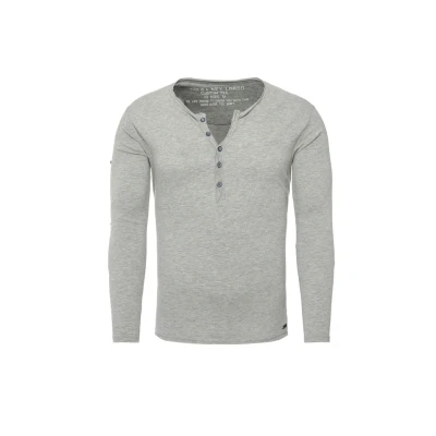 Abbildung von Key Largo Henleyshirt Ginger vintage Look uni Basic MLS00038 mit Knopfleiste unifarben langarm slim fit