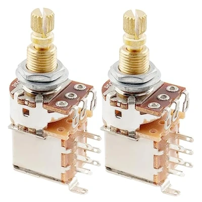Abbildung von Musiclily Pro Messing Full Metrische Größe Split Shaft Control Poti B500K Push/Push Linear Taper Potentiometers für Gitarre (2er Set)