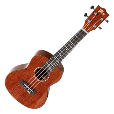 Abbildung von VOLT Ukulele Riva, Größe: Concerto, massive Decke Mahagoni, Griffbrett: Palisander, edle Hochglanzlackierung, Verzierungen aus Perlmutt, Länge: ca. 610 mm, mit Gurtknöpfen, inkl. gefütterte Tasche