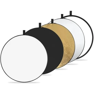 Abbildung von K&amp;F Concept 5 in 1 Reflektor Fotografie Kit, Faltreflektor mit Aufbewahrungstasche (56 cm), Durchscheinend, Silber, Gold, Weiß und Schwarz Runde Reflektoren für Fotografie,Außenbeleuchtung