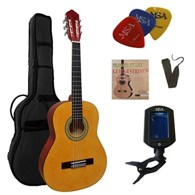 Abbildung von 3/4 GITARRE KONZERTGITARRE IM SET CLASSIC NATUR DECKE LINDENHOLZ TASCHE BAND SAITEN 3xPIK STIMMGERÄT ET33B C2